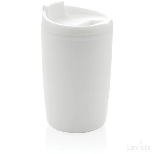 GRS gerecycled PP beker met klapdeksel wit