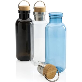 RCS recycled PET fles met bamboe deksel en handvat transparant