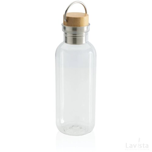 RCS recycled PET fles met bamboe deksel en handvat transparant