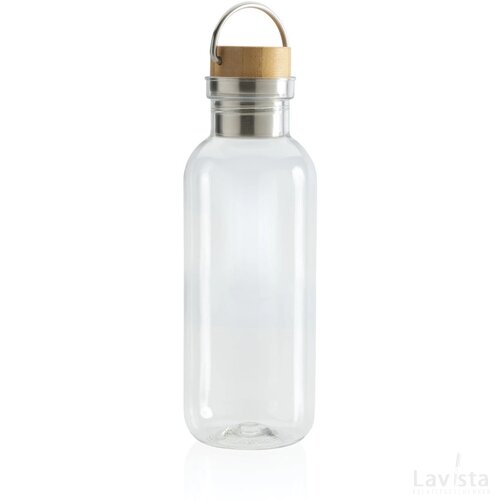 RCS recycled PET fles met bamboe deksel en handvat transparant