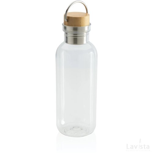 RCS recycled PET fles met bamboe deksel en handvat transparant