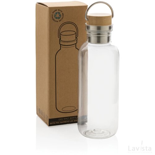 RCS recycled PET fles met bamboe deksel en handvat transparant