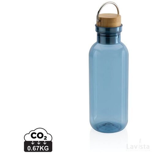 RCS recycled PET fles met bamboe deksel en handvat blauw