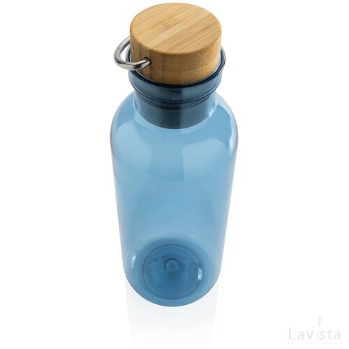RCS recycled PET fles met bamboe deksel en handvat blauw