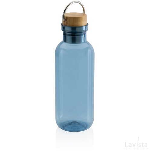 RCS recycled PET fles met bamboe deksel en handvat blauw