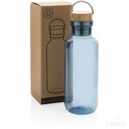RCS recycled PET fles met bamboe deksel en handvat blauw