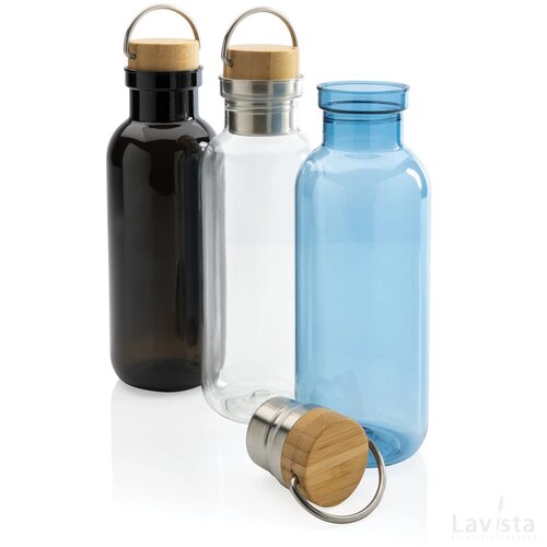RCS recycled PET fles met bamboe deksel en handvat zwart