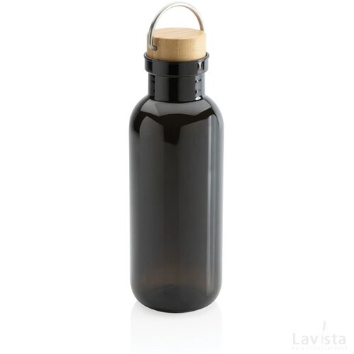 RCS recycled PET fles met bamboe deksel en handvat zwart