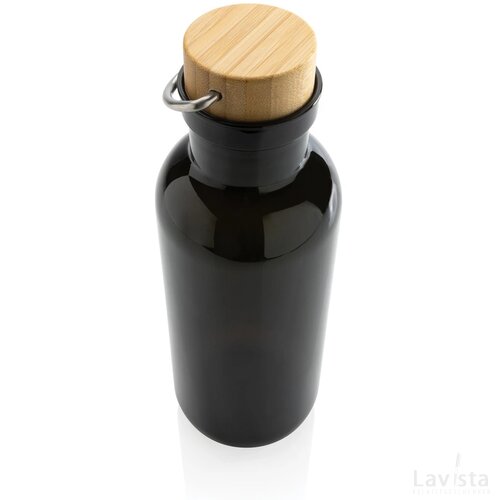 RCS recycled PET fles met bamboe deksel en handvat zwart