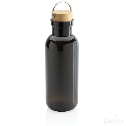 RCS recycled PET fles met bamboe deksel en handvat zwart