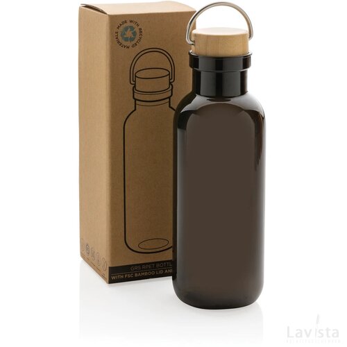 RCS recycled PET fles met bamboe deksel en handvat zwart