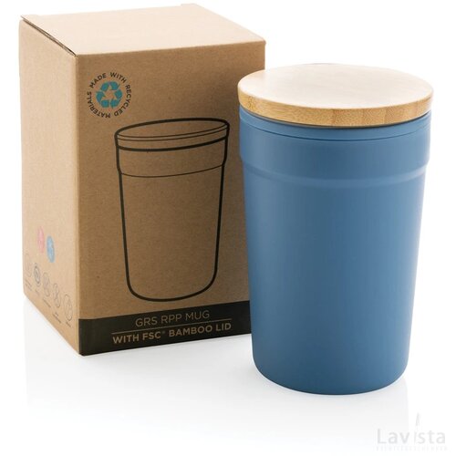 GRS gecertificeerd gerecycled PP mok met bamboe deksel blauw