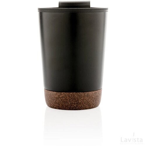 GRS gerecycled PP en roestvrijstalen kurk koffiebeker zwart