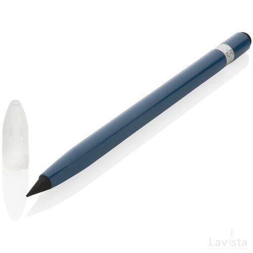 Aluminium inktloze pen met gum blauw