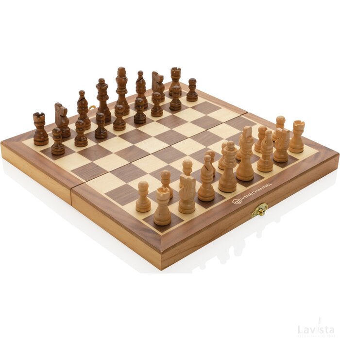 Luxe houten opvouwbaar schaakspel bruin