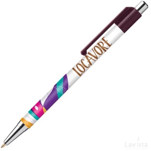 BATAM balpen Chrome met gekleurd beslag in full colour all over bedrukt bordeaux rood