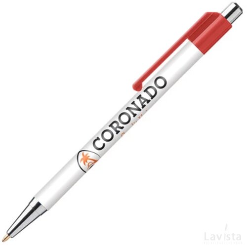 BATAM balpen Chrome met gekleurd beslag in full colour all over bedrukt rood