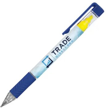 DELOS balpen Bright met gele textmarker in full colour all over bedrukt rood