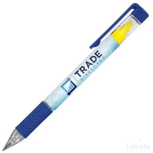 DELOS balpen Bright met gele textmarker in full colour all over bedrukt donkerblauw