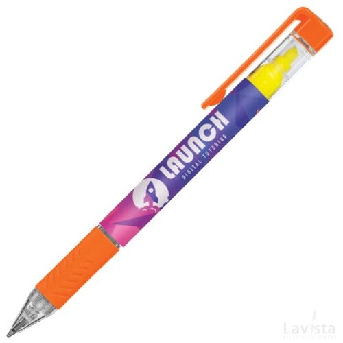 DELOS balpen Bright met gele textmarker in full colour all over bedrukt oranje