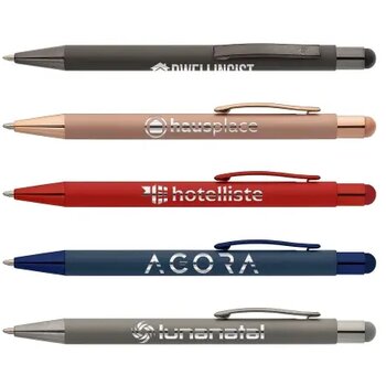 SUNDA Stylus balpen soft touch met spiegel gravering rood