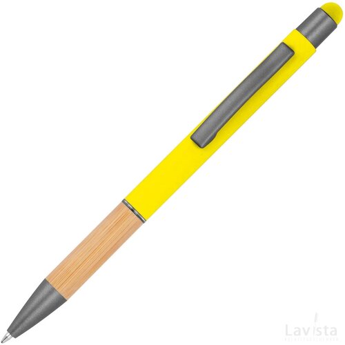 Pen met grip van bamboe geel