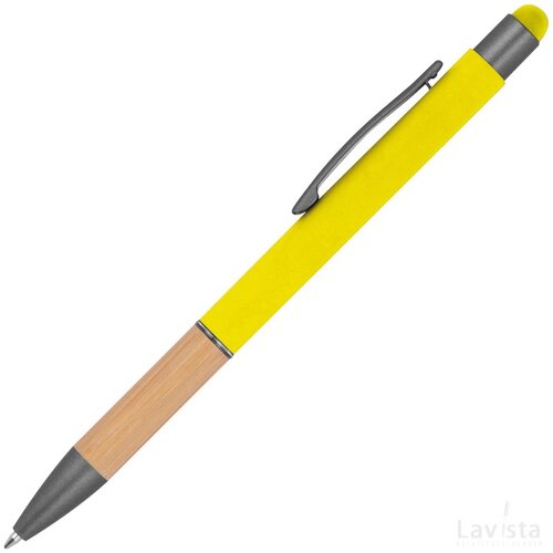 Pen met grip van bamboe geel