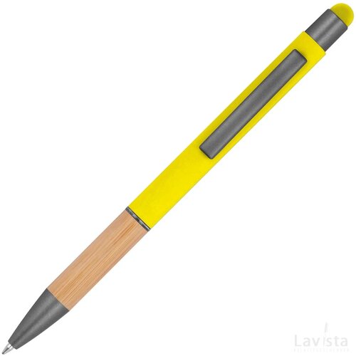 Pen met grip van bamboe geel