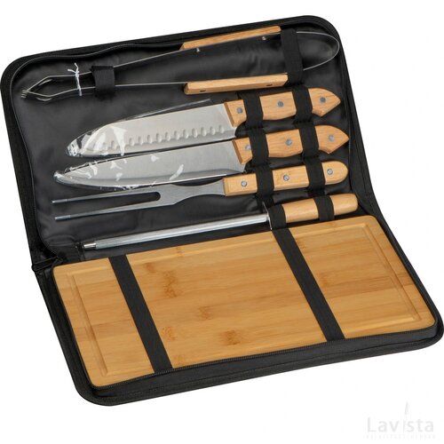 Barbeque set in etui met rits beige