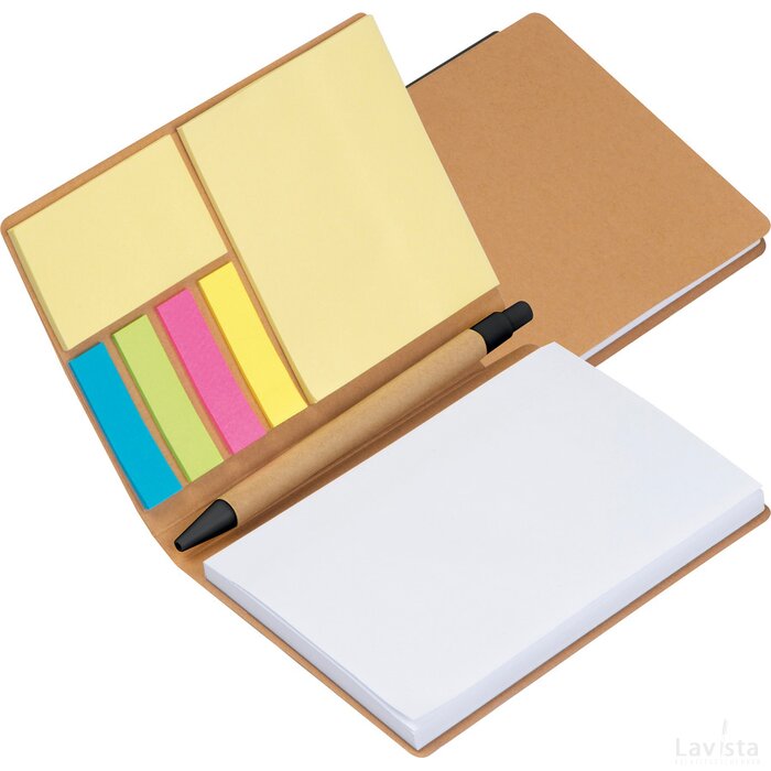 Notitieboekje met pen en markeervelletjes beige