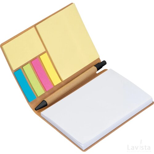 Notitieboekje met pen en markeervelletjes beige