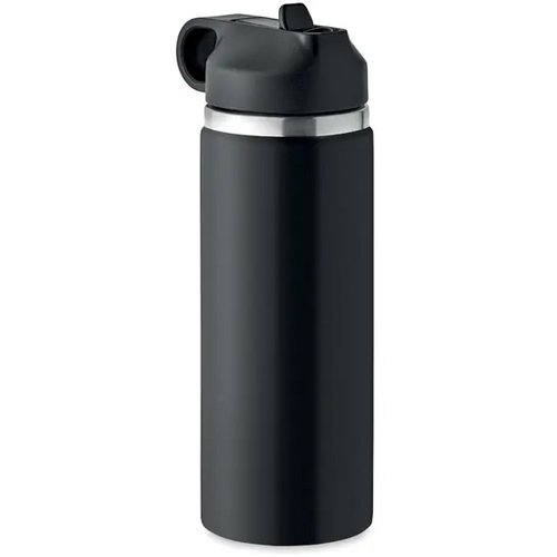 Gerecycled RVS thermosfles met rietje (500 ml) Zwart