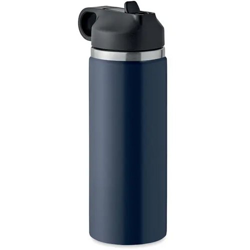 Gerecycled RVS thermosfles met rietje (500 ml) Kobaltblauw