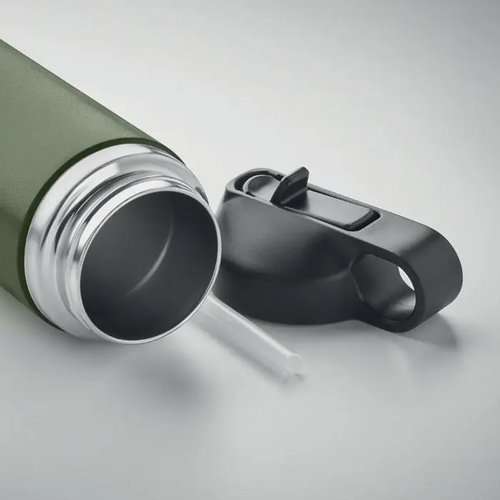 Gerecycled RVS thermosfles met rietje (500 ml) Groen