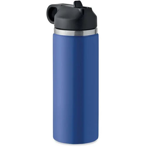 Gerecycled RVS thermosfles met rietje (500 ml) Blauw