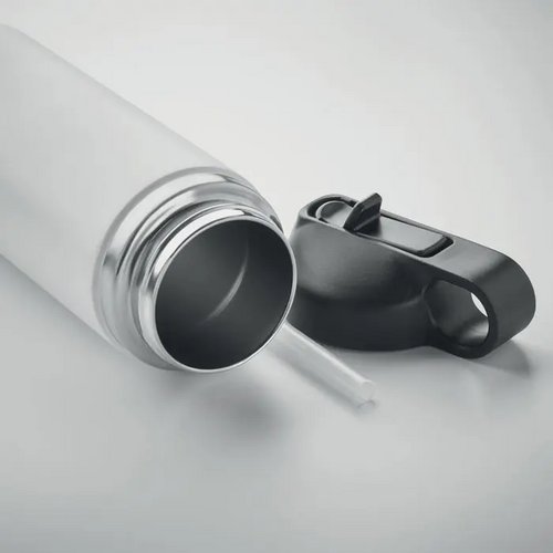 Gerecycled RVS thermosfles met rietje (500 ml) Wit