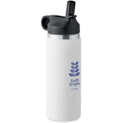 Gerecycled RVS thermosfles met rietje (500 ml) Wit