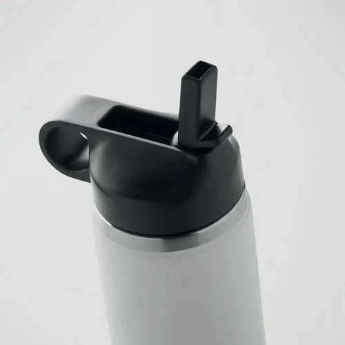 Gerecycled RVS thermosfles met rietje (500 ml) Wit
