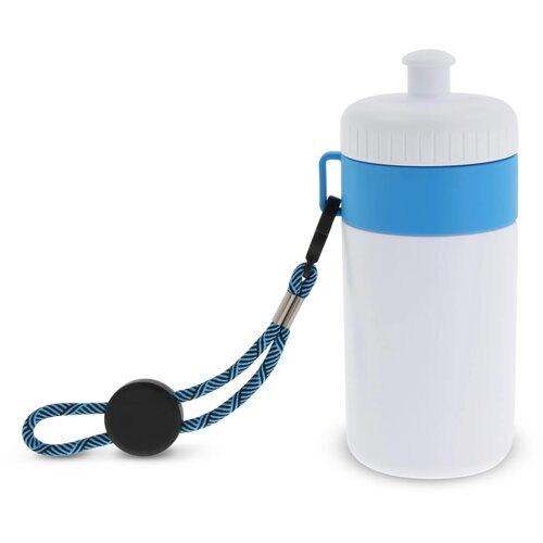 Bidon met rand en koord 500ml wit / licht blauw