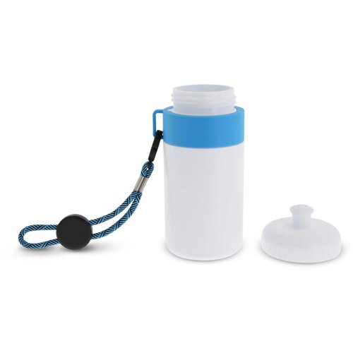 Bidon met rand en koord 500ml wit / licht blauw