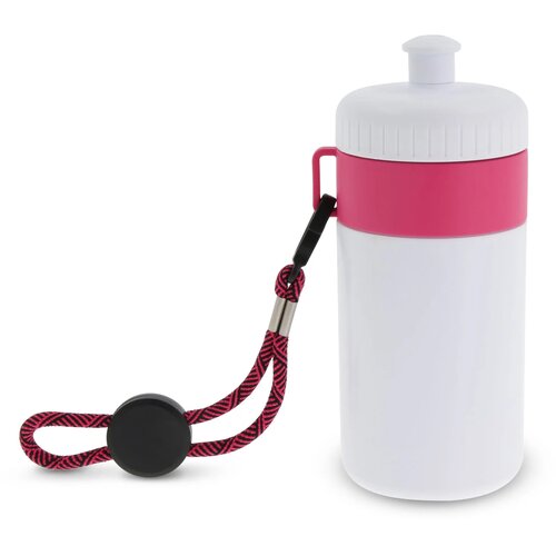 Bidon met rand en koord 500ml wit / roze
