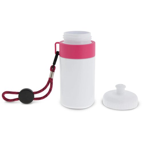 Bidon met rand en koord 500ml wit / roze
