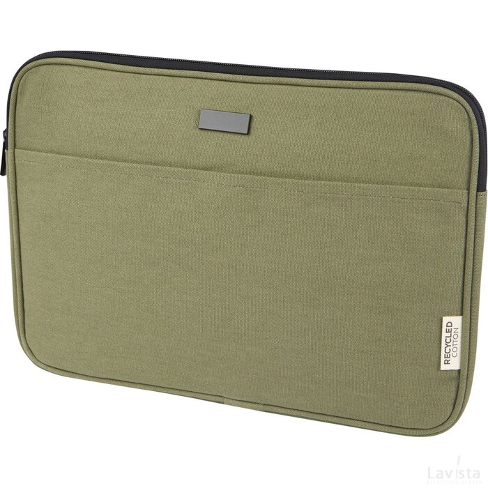 Joey 14 inch GRS gerecyclede canvas laptophoes, 2 l Olijf groen