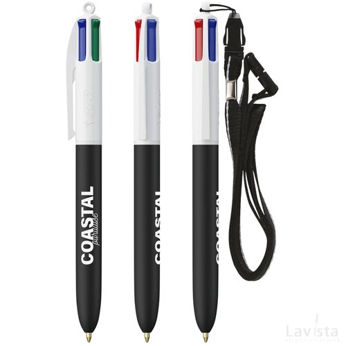 BIC® 4 Colours Soft met Lanyard wit/zwart