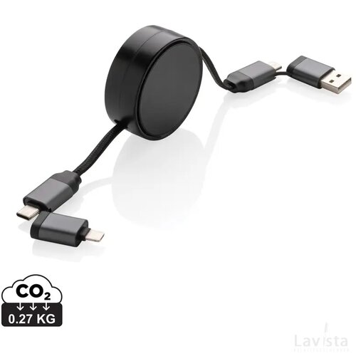 Terra RCS gerecycled aluminium uittrekbare 45W 6-in-1-kabel grijs