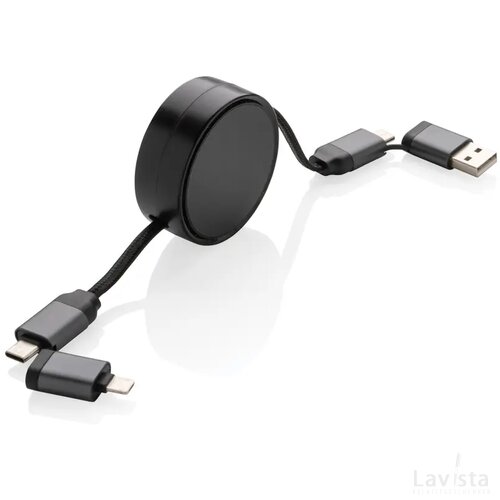 Terra RCS gerecycled aluminium uittrekbare 45W 6-in-1-kabel grijs