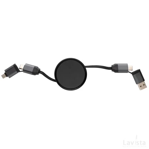Terra RCS gerecycled aluminium uittrekbare 45W 6-in-1-kabel grijs