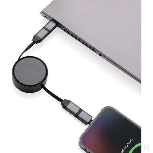 Terra RCS gerecycled aluminium uittrekbare 45W 6-in-1-kabel grijs