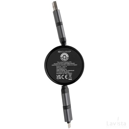 Terra RCS gerecycled aluminium uittrekbare 45W 6-in-1-kabel grijs