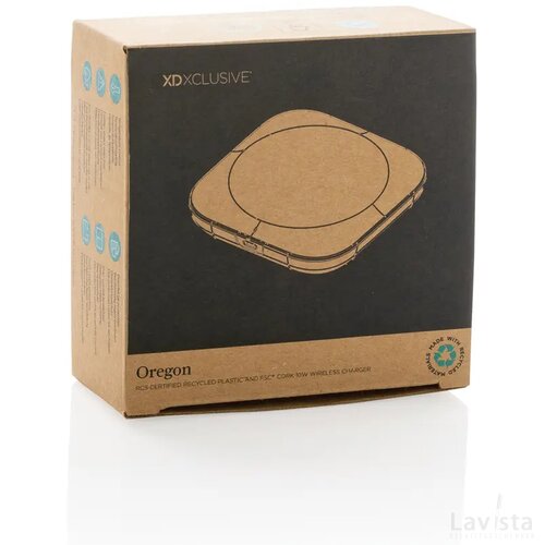 Oregon RCS gerecycled plastic en kurk 10W draadloze lader bruin